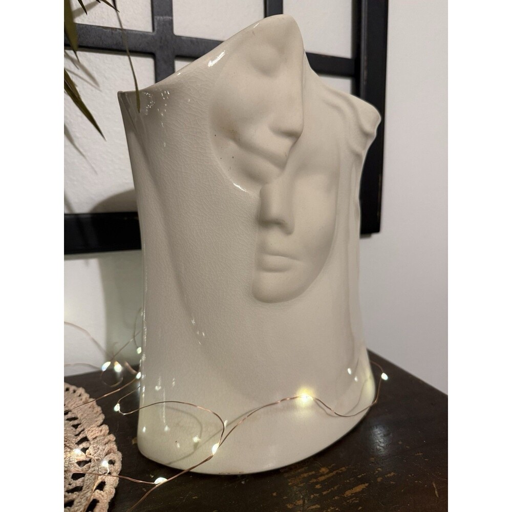 Signed 1990 Linda Mask Ceramic Vase Sculptural Art Piece By Blue Sky Clayworks U